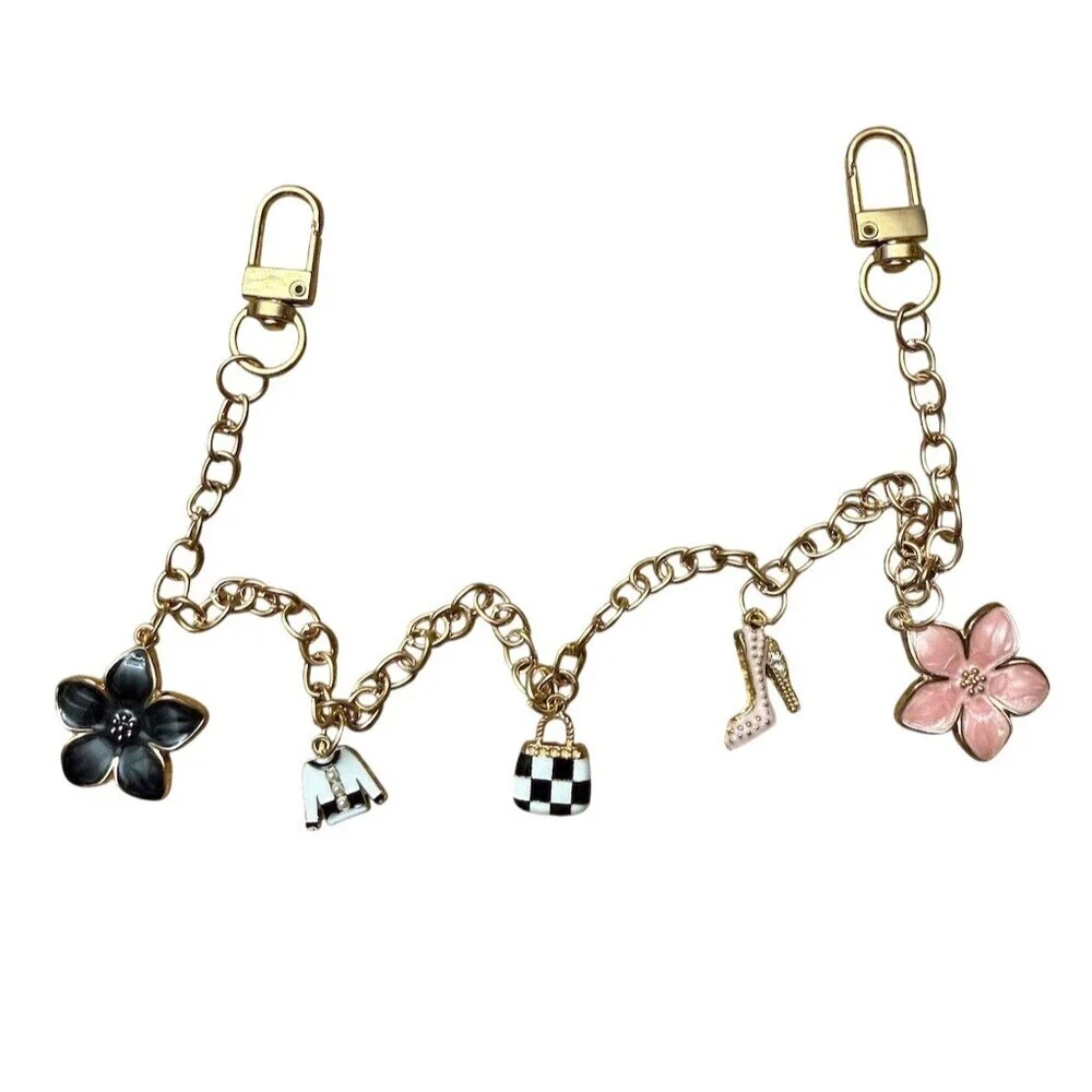 Gold Pink Floral Charm Key Holder